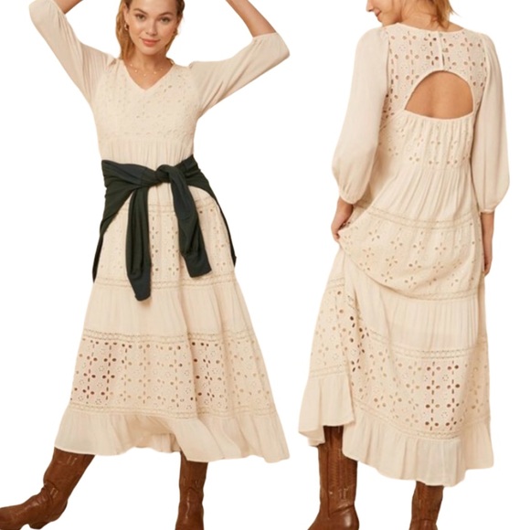 NEW Blissfully Boho Cut-out Eyelet Lace Maxi Dress - Picture 2 of 14